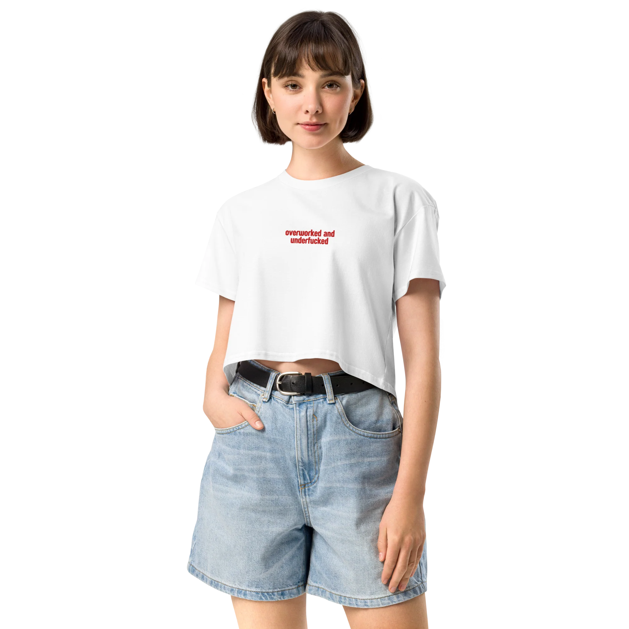 Overworked and Underfucked Embroidered Crop Tee - Image 5