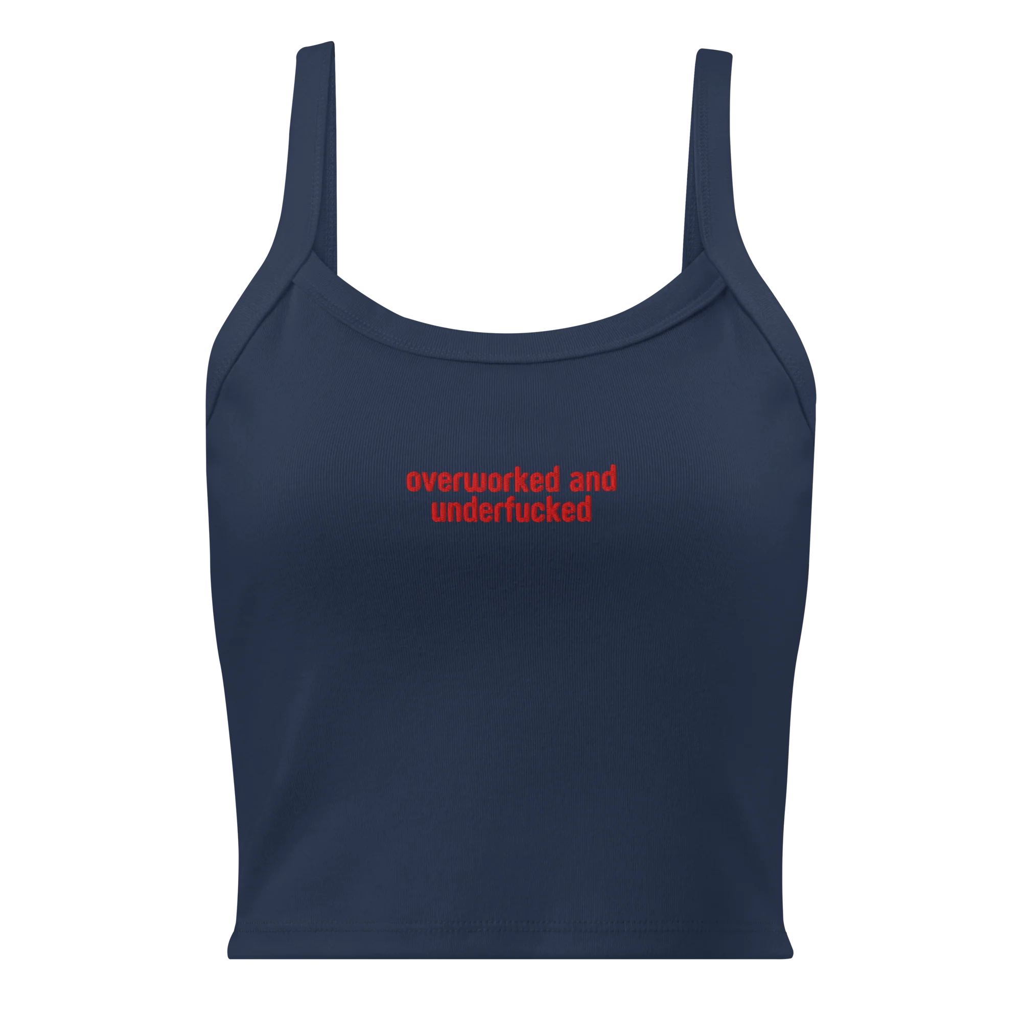 Overworked and Underfucked Rib Embroidered Tank Top - Image 7