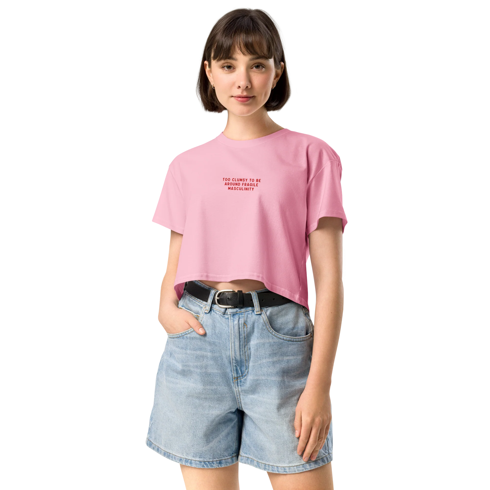 Too Clumsy Around Fragile Masculinity Embroidered Crop Tee - Image 6